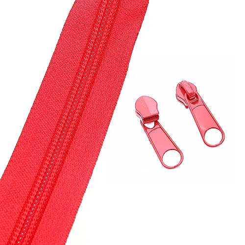 5 Red Nylon Zippers by the Yards Bulk 10 Yards Coil Zipper Tape with 25pcs Zipper Sliders for DIY Tailor Sewing Craft