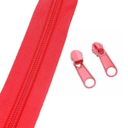 5 Red Nylon Zippers by the Yards Bulk 10 Yards Coil Zipper Tape with 25pcs Zipper Sliders for DIY Tailor Sewing Craft