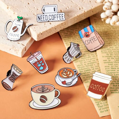 Beadthoven 9pcs coffee cup Enamel Brooch Pins Set (9 Count)