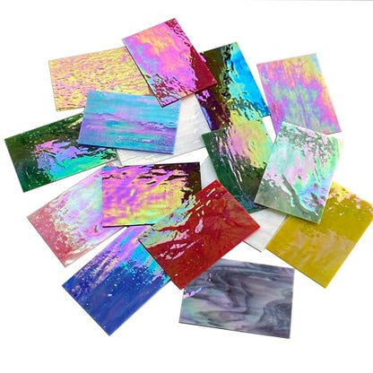 24 Sheets Iridescent Stained Glass Sheets Variety Pack (24 Count)