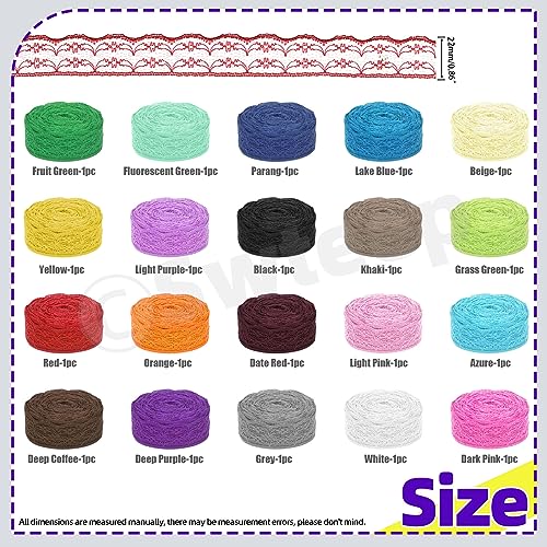 20 Rolls of 2.2cm x 10 Yards Colorful Lace Ribbon (600 Foot)