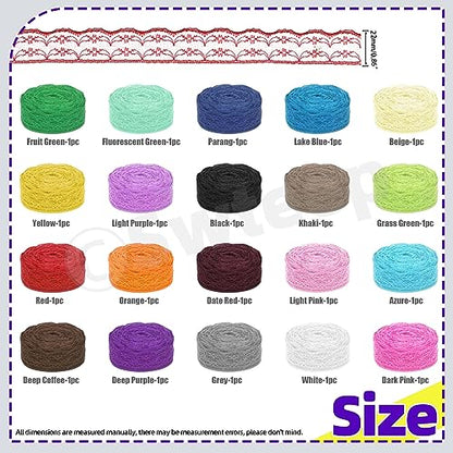 20 Rolls of 2.2cm x 10 Yards Colorful Lace Ribbon (600 Foot)