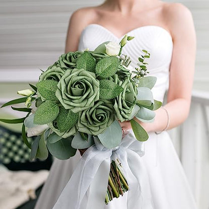 Green Rose 25pcs Real Looking Artificial Flowers w (25 Count)