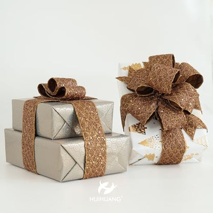 Glitter Copper Diamond Wired Christmas Ribbon 2.5 inch x 10 Yards (30 Foot)