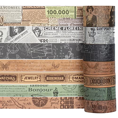 Vintage Washi Tape Set 10 Rolls Wide Decorative Antique Map Stamp Newspaper Masking Tapes for Arts