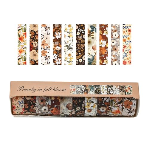10 Rolls Blooming Flowers Washi Tape Set Floral Arts Adhesive Tapes Colorful Garden Decorative Masking Tape Sets for Craft (10 Count)