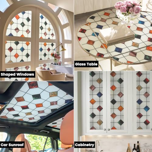 Stained Glass Window Film Geometric Patterns Frosted Window Clings (1391.79 sq inches sq inches)
