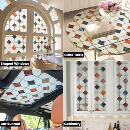 Stained Glass Window Film Geometric Patterns Frosted Window Clings (1391.79 sq inches sq inches)