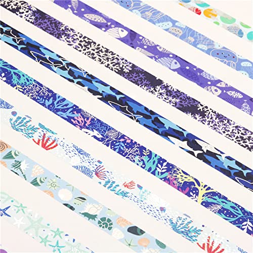 Blue Ocean Washi Tape Set 10 Rolls Bronzing Sea Decorative Masking Tapes for Scrapbooking (10 Count)