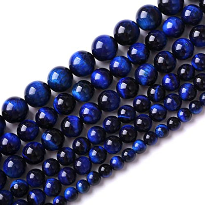 Natural Stone Lapis Blue Tiger Eye Beads Round Loose Spacer Beads for Jewelry Making DIY Bracelet Necklace 10mm 38pcs (16 Count)