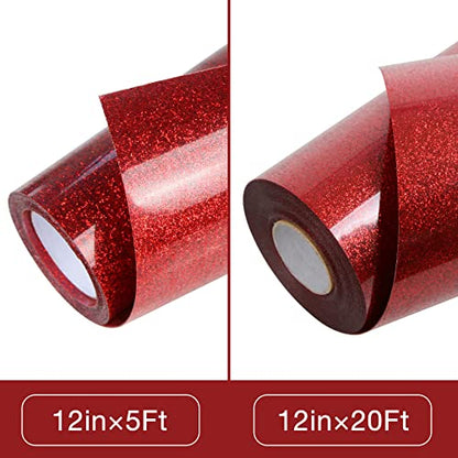 Red Glitter HTV Heat Transfer Vinyl Roll 12 inch x 20 ft Iron on Vinyl for T Shirts Crafts Bulk