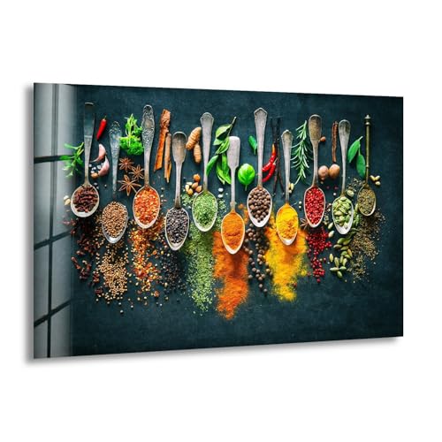12Wx10H'' Spoon Spices Glass Wall ArtTempered Glass Printing Wall Decor Large Wall Art Wall Hangings