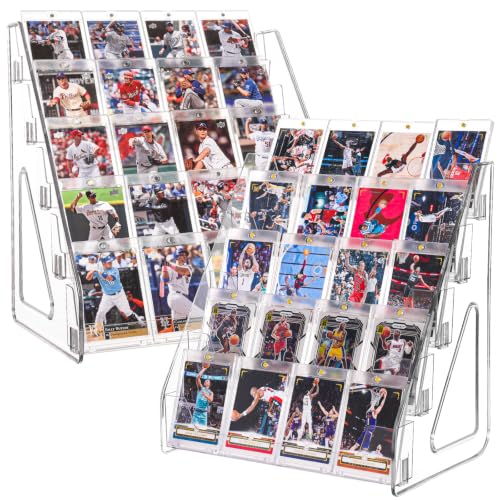 2 Pack Elevated 5 Tier Clear Acrylic Card Display Stand for Trading Cards (50 Card Slots)