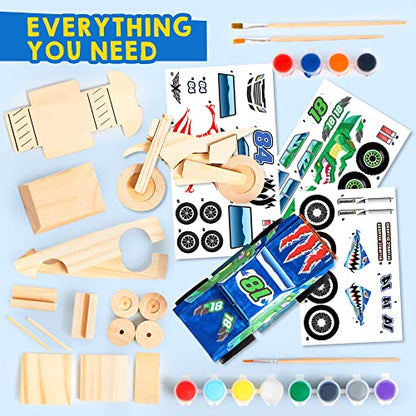 Kids Craft Kit Build & Paint Your Own Wooden Race Car Art & Craft Kit DIY Toy Make Your Own Car Truck Toy Construct and Paint Kit