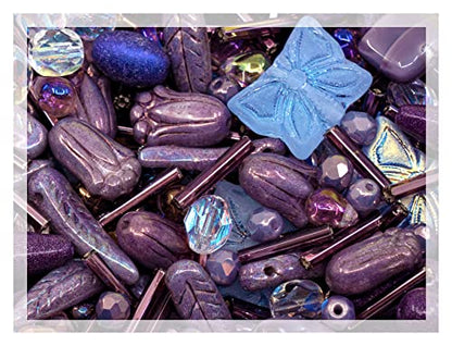 2.1oz (60 g) Mix of Unique Czech Bohemia Glass Pressed Beads, Violet Purple Pink Crystal AB, Table Cut, Matte and Glossy, Hand Made BCV (2.1164 Ounce)