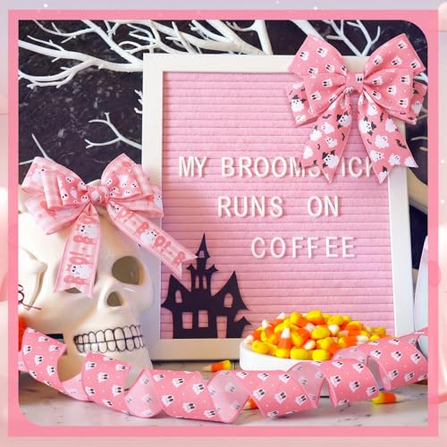 12 Rolls 60 Yards Pink Halloween Wired Ribbon for Wreath Bow Craft (12 Count)