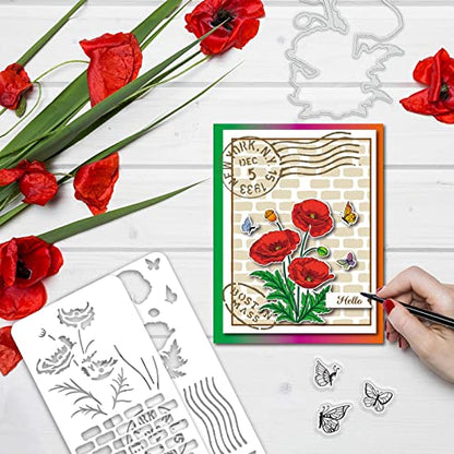 Realistic Corn Poppy Stamps & Dies & Layering Coloring Stencil Set