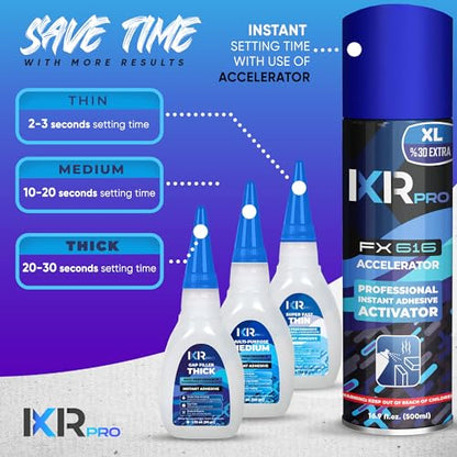 CA Glue with Activator 18x Thin Medium Thick Glue Kit 6X 16.9oz Accelerator