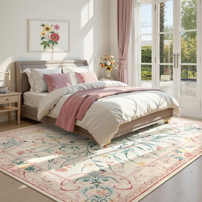 Pink Floral 8x10 Washable Rug for Living Room (11520 sq in)