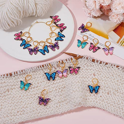 1 Box 20Pcs Stitch Markers Crochet Stitch Marker Butterfly Enamel Cute Charms Removable Leverback Clasp Charm Locking Metal Knitting Markers for Weaving Sewing Knit Quilting DIY Zipper Pull (20 Count)