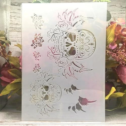 A4 Reusable Flying Skull Wings Stencil for Painting