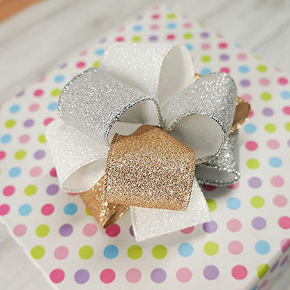 Glitter Wired Ribbon 1.5" x 10 Yards Gold (30 Feet)