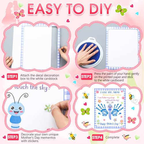 48 Sets Mother's Day Handprint Crafts DIY Religious Hand Keepsake Craft Gifts with Flower Stickers for Mom Dad Home Party Activities (48 Count)