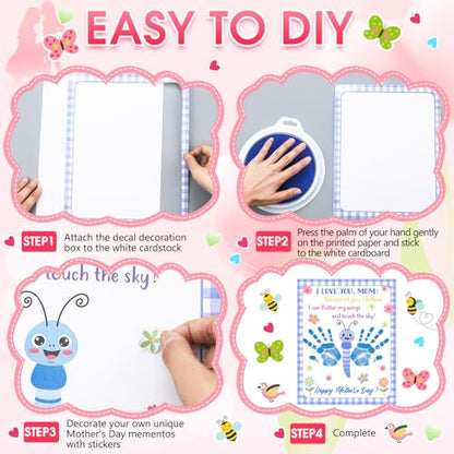 48 Sets Mother's Day Handprint Crafts DIY Religious Hand Keepsake Craft Gifts with Flower Stickers for Mom Dad Home Party Activities (48 Count)
