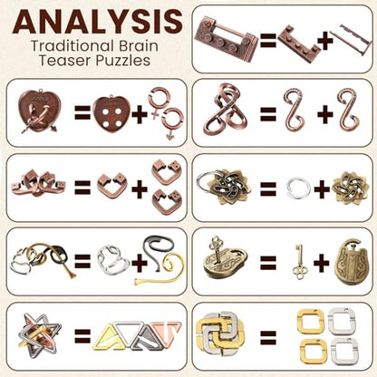 9 Pcs Metal Brain Teasers 3D Steel Puzzle Set (9 Count)