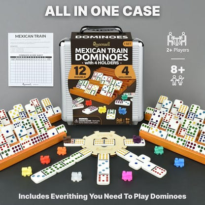 Mexican Train Dominoes Set with 4 Holders