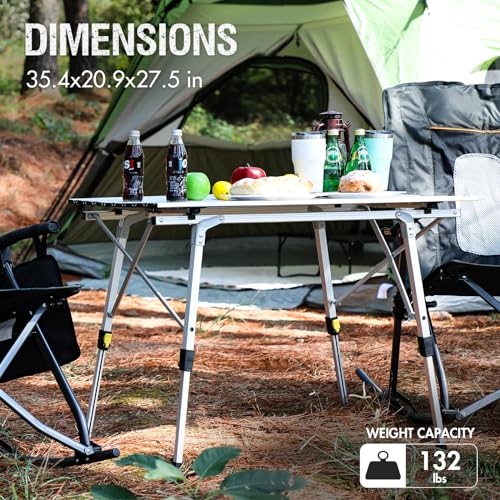 Outdoor Folding Portable Picnic Camping Table with Adjustable Height Aluminum Roll Up Table Top Mesh Layer
