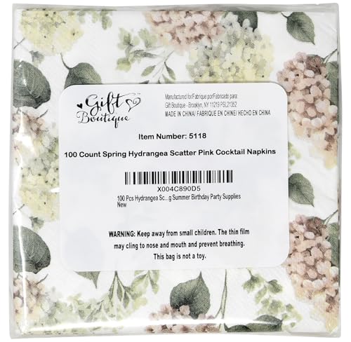 100 Pcs Hydrangea Scatter Floral Cocktail Beverage Napkins Hydrangeas Flowers Disposable Paper Dessert Napkin for Spring Summer Birthday Party Supplies (100 Count)