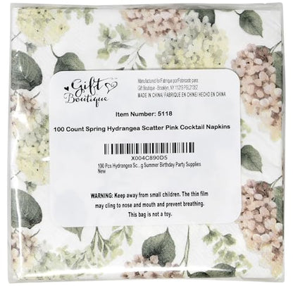 100 Pcs Hydrangea Scatter Floral Cocktail Beverage Napkins Hydrangeas Flowers Disposable Paper Dessert Napkin for Spring Summer Birthday Party Supplies (100 Count)