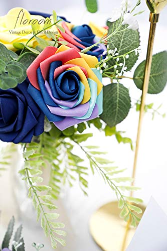 Artificial Flowers 25pcs Real Looking Whimsical Blue Foam Fake Roses with Stems for DIY Wedding Bouquets Baby Shower Centerpieces Floral Arrangements Party Tables Home Decorations (25 Count)