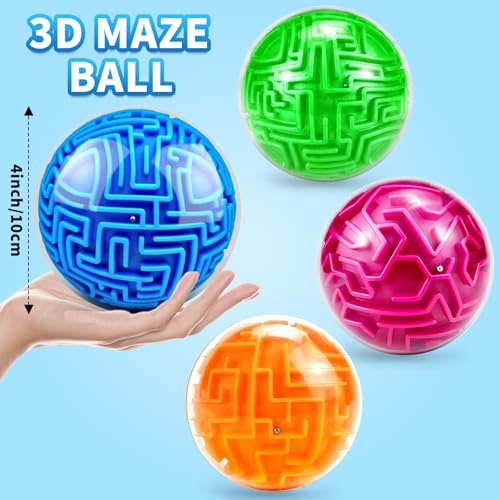 4Pcs 3D Puzzle Maze Ball Brain Teaser for Kids Boys Girls Age 6 7 8 (4 Count)