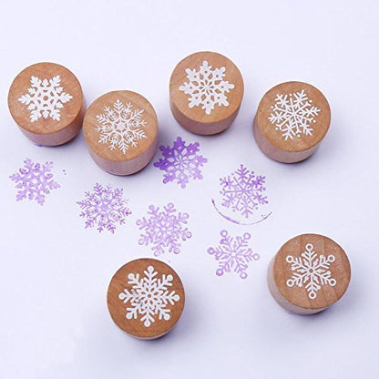 6 Pieces Snowflake Floral Wooden Rubber Stamps for Card Making Scrapbooking and Crafts (6 Count)