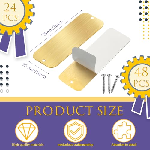 24 Pcs Engraved Name Plate 1" x 3" Personalized Name Plates Trophy Plates Solid Metal Blank with Adhesive Backing and Screws for Trophy Picture Frame Memorial Sign (24 Count)
