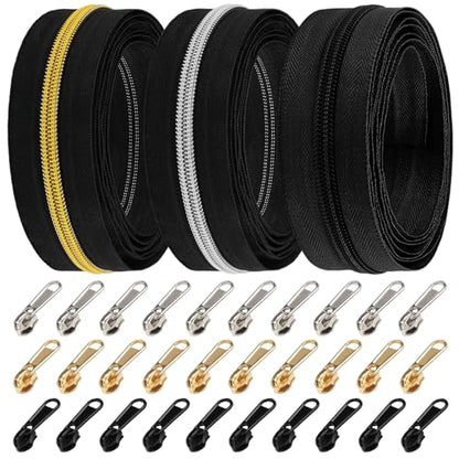 16.5 Yards 3 Piece Assorted Nylon Coil Zippers with 30 Sliders for DIY Tailoring and Crafts (3 Count)