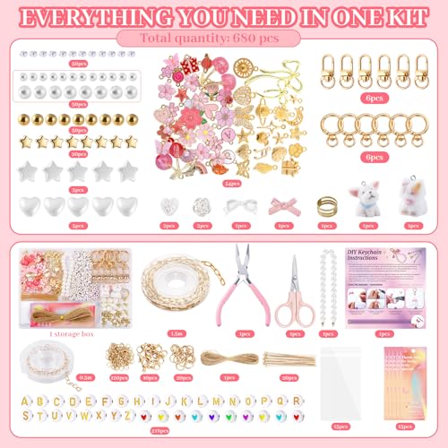 Pink 680PCS Keychain Making Kit DIY Crafts