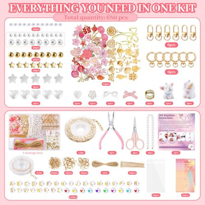 Pink 680PCS Keychain Making Kit DIY Crafts