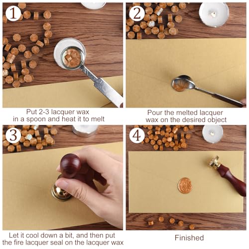 500 Pcs Dark Gold Octagon Wax Seal Beads Kit with 4 Pcs Tea Candles 1 Pc Melting Spoon for DIY Crafts Letters Wedding Wine Bottle Sealing (500 Count)