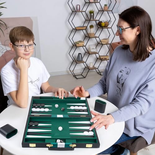Backgammon Set 2 Players Classic Backgammon Sets for Adults Board Game with Black PU Leather Case Portable and Travel Backgammon Set