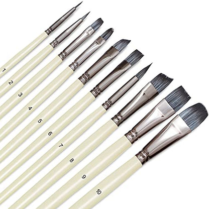 Artist Paint Brushes Set 10pcs for Acrylic Oil Watercolor Gouache (10 Count)