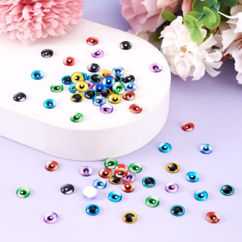 70Pcs 8mm Eye Printed Mosaic Tile Glass Cabochon