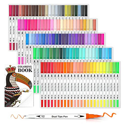 120 Colors Dual Tips Brush Pens Art Markers with a Coloring Book (120 Count)