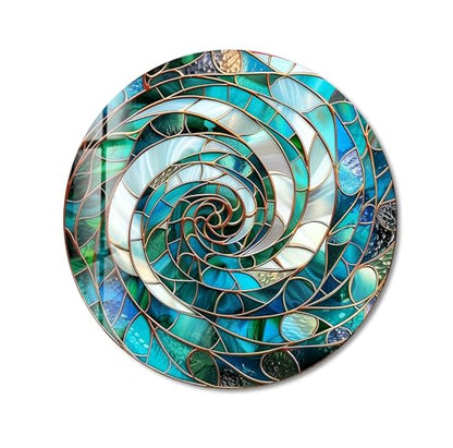10''(25cm) Diameter Aqua Spiral Harmony Round Glass Wall Art Tempered Glass Printing Wall Decor Large Wall Art Wall Hangings