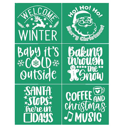 Self Adhesive Reusable Silk Screen Stencil for Winter Holiday Christmas Painting on Wood