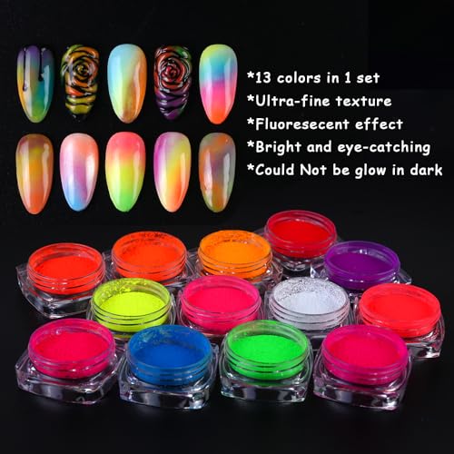 13 Colors Neon Phosphor Nail Pigment Powder Set (2.52 Ounce)