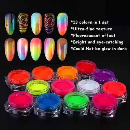 13 Colors Neon Phosphor Nail Pigment Powder Set (2.52 Ounce)