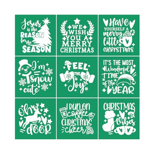 Reusable Self Adhesive Silk Screen Stencil Christmas Tree Snowman Deer Joy Stencils Silk Screen Transfer Winter Xmas Mesh Stencil for Craft on Wood